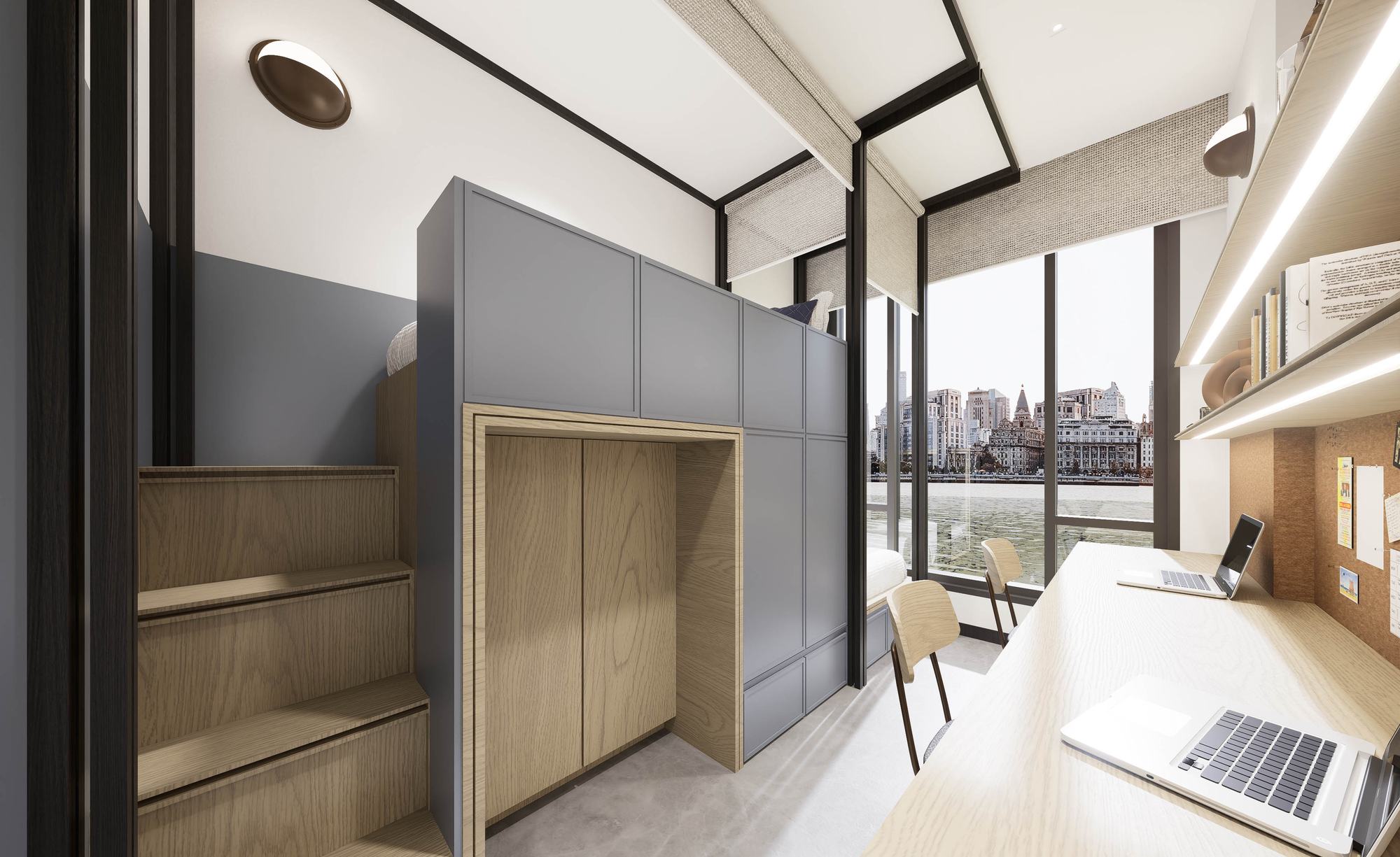Twin room with bunk and desk